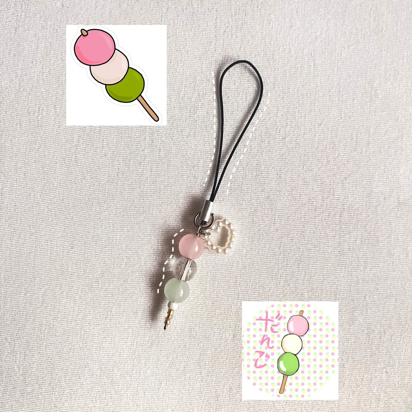 Cute Dango-Inspired Beaded Charm Strap – Kawaii Japanese Sweets Keychain