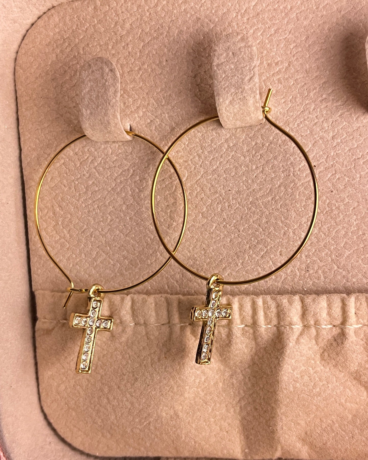 Gold Hoop with Crystal Cross Charms Earrings