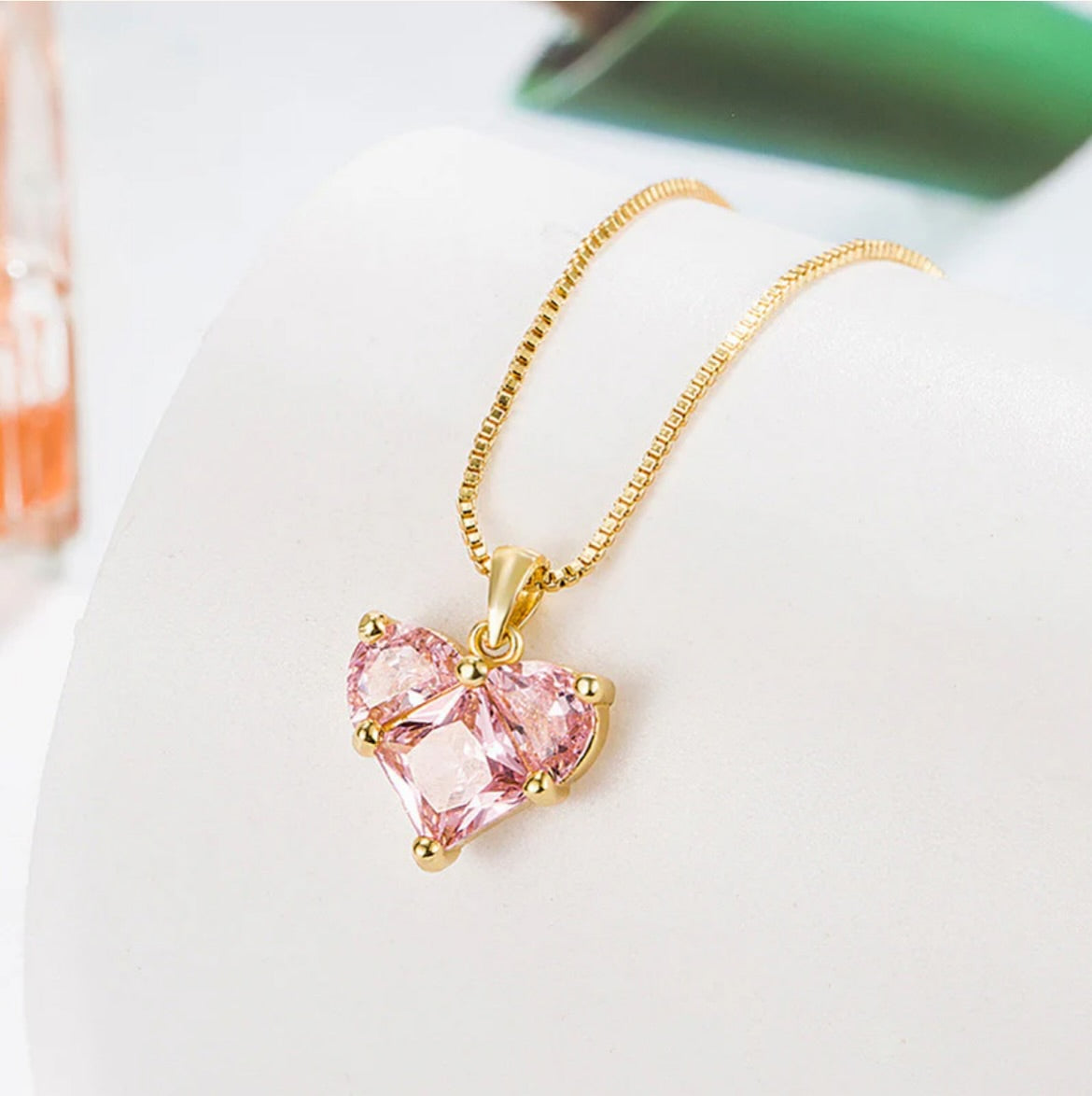 Pink Cute Heart Gemstone Necklace