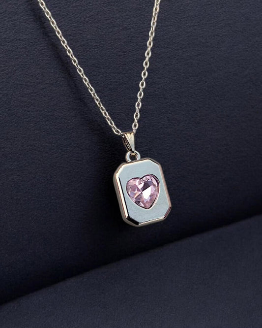 Elegant Heart-Cut Pink Crystal Pendant Necklace – Minimalist Romantic Jewelry