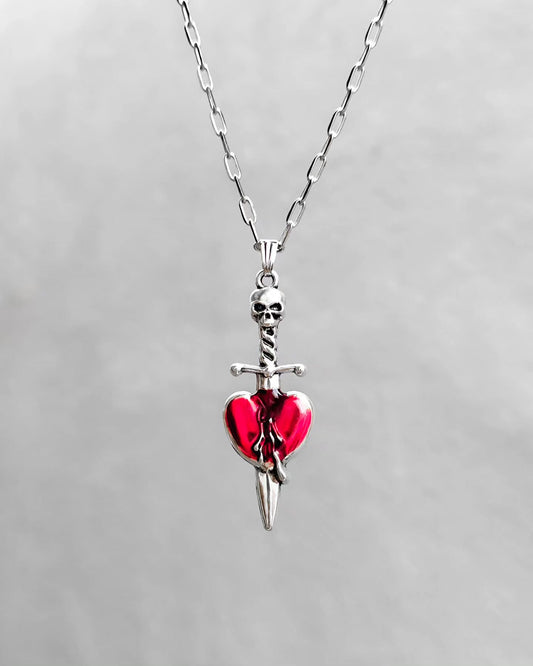 Gothic Skull and Dagger Through Heart Pendant Necklace – Dark Romance Jewelry