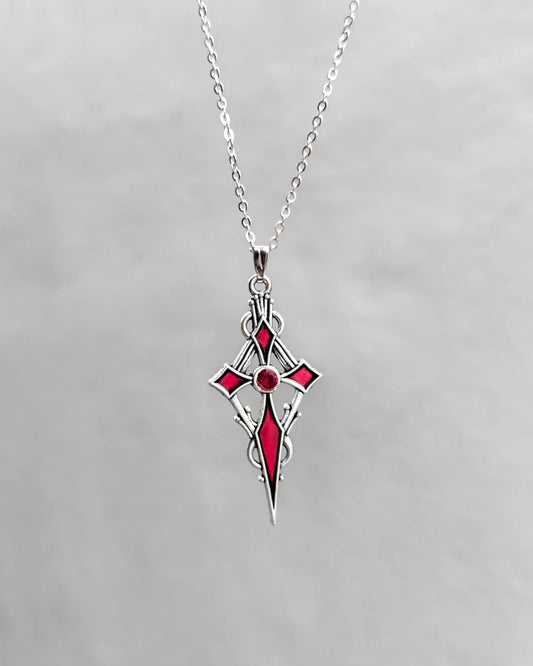 Gothic Red Enamel Cross Pendant Necklace – Vintage Punk Statement Jewelry
