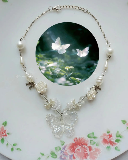 Enchanted Garden Butterfly Pearl Necklace